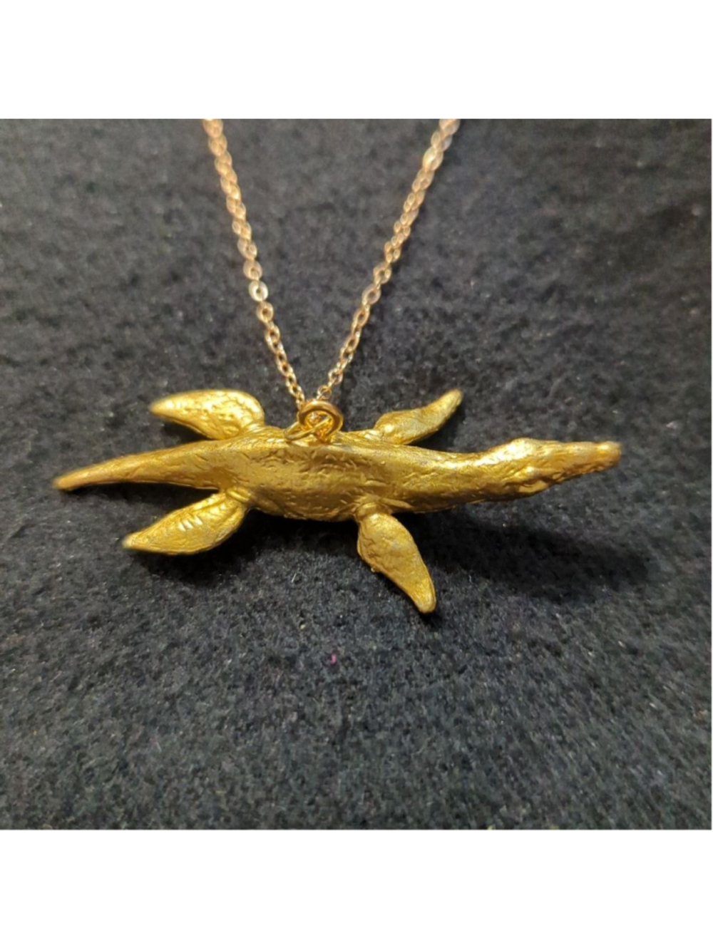 Gold Tone Plesiosaur Dinosaur Pendant Statement Necklace - Picture 1 of 4